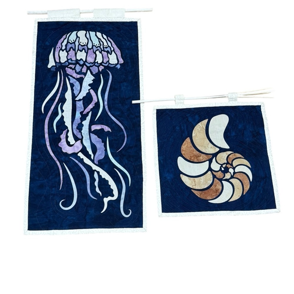Quilt wall hanging art jellyfish Nautilus Sewquatic Nautical handmade beach